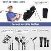 KVV Junior Golf Clubs Set Ages 3-12, Complete Kids Golf Set with Lightweight Stand Bag, Driver, Fairway, Hybrid, Irons, Wedge & Putter Right Handed for Girls & Boys(Black)