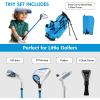 KVV Junior Golf Clubs Set Ages 3-12, Complete Kids Golf Set with Lightweight Stand Bag, Driver, Fairway, Hybrid, Irons, Wedge & Putter Right Handed for Girls & Boys(Blue)