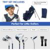 KVV Junior Golf Clubs Set Ages 3-12, Complete Kids Golf Set with Lightweight Stand Bag, Driver, Fairway, Hybrid, Irons, Wedge & Putter Right Handed for Girls & Boys(Navy)