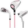 KVV Junior Golf Clubs Set Ages 3-12, Complete Kids Golf Set with Lightweight Stand Bag, Driver, Fairway, Hybrid, Irons, Wedge & Putter Right Handed for Girls & Boys(Pink)