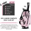 KVV Junior Golf Clubs Set Ages 3-12, Complete Kids Golf Set with Lightweight Stand Bag, Driver, Fairway, Hybrid, Irons, Wedge & Putter Right Handed for Girls & Boys(Pink)