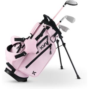 KVV Junior Golf Clubs Set Ages 3-12, Complete Kids Golf Set with Lightweight Stand Bag, Driver, Fairway, Hybrid, Irons, Wedge & Putter Right Handed for Girls & Boys(Pink)