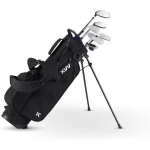 KVV Junior Golf Clubs Set Ages 3-12, Complete Kids Golf Set with Lightweight Stand Bag, Driver, Fairway, Hybrid, Irons, Wedge & Putter Right Handed for Girls & Boys(Black)