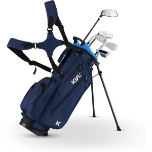 KVV Junior Golf Clubs Set Ages 3-12, Complete Kids Golf Set with Lightweight Stand Bag, Driver, Fairway, Hybrid, Irons, Wedge & Putter Right Handed for Girls & Boys(Navy)