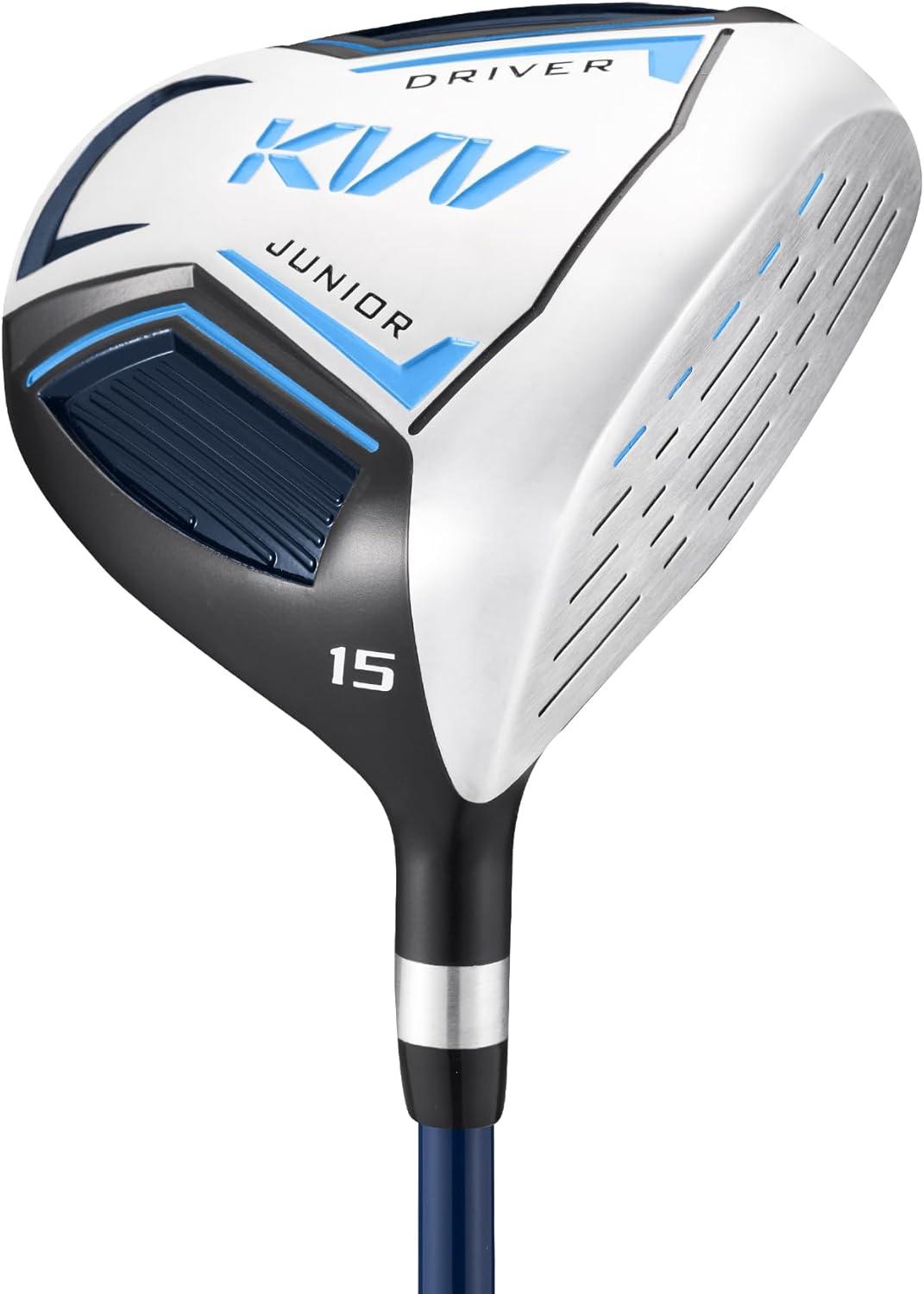 imageKVV Junior Golf Club Set for Kids Right Handed Driver Iron Putter White and Pink Ages 312 Perfect for Young GolfersAges 68 Blue