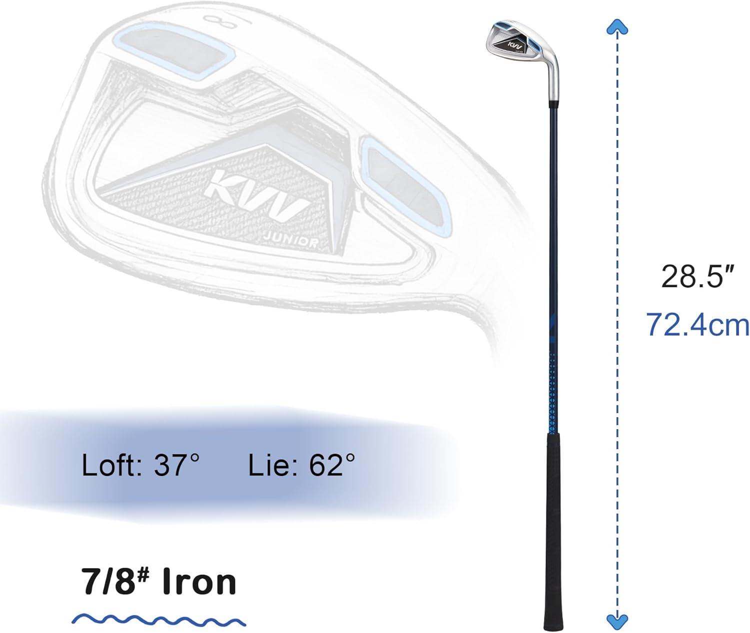 imageKVV Junior Golf Club Set for Kids Right Handed Driver Iron Putter White and Pink Ages 312 Perfect for Young GolfersAges 68 Blue