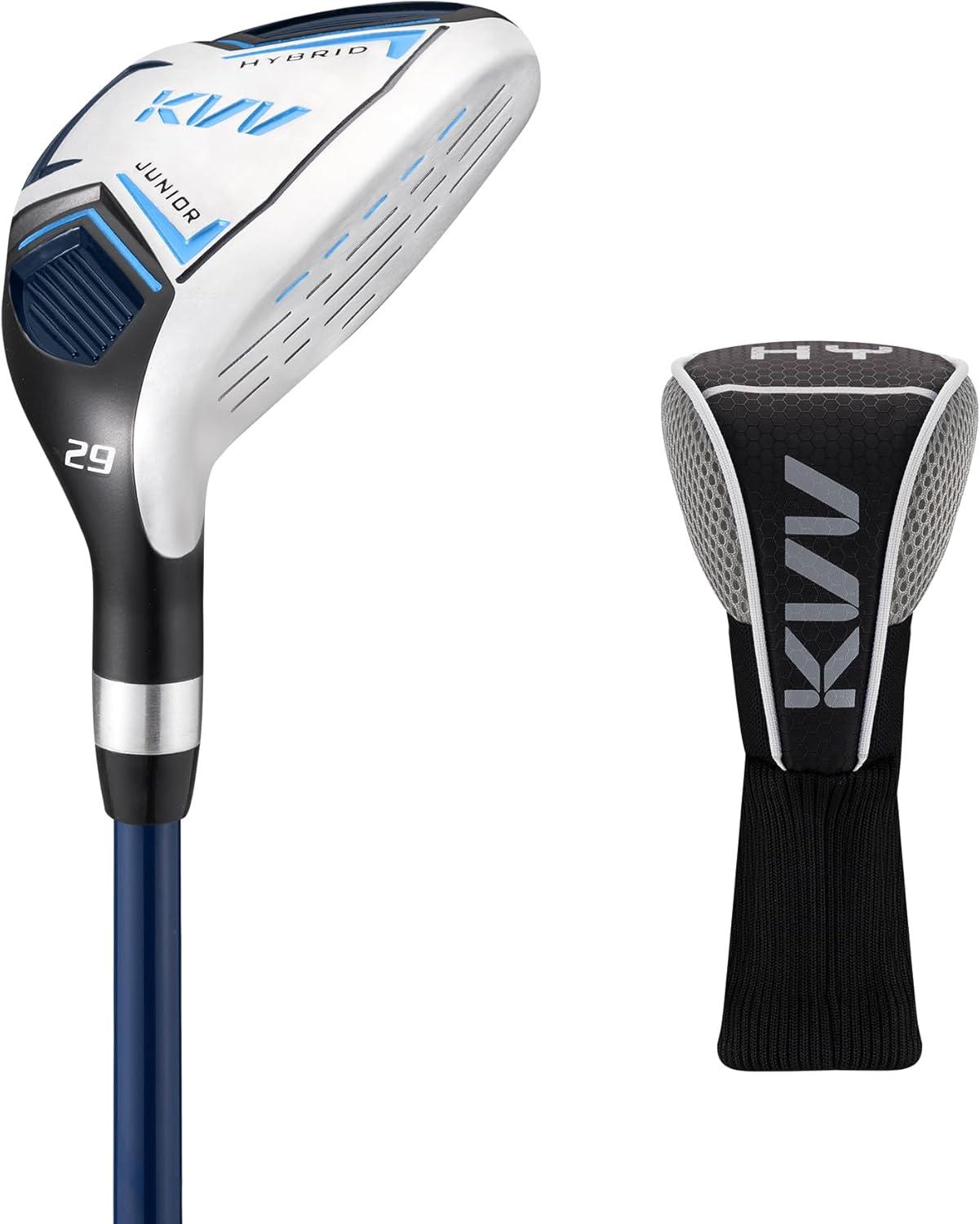 imageKVV Junior Golf Club Set for Kids Right Handed Driver Iron Putter White and Pink Ages 312 Perfect for Young GolfersAges 68 Blue
