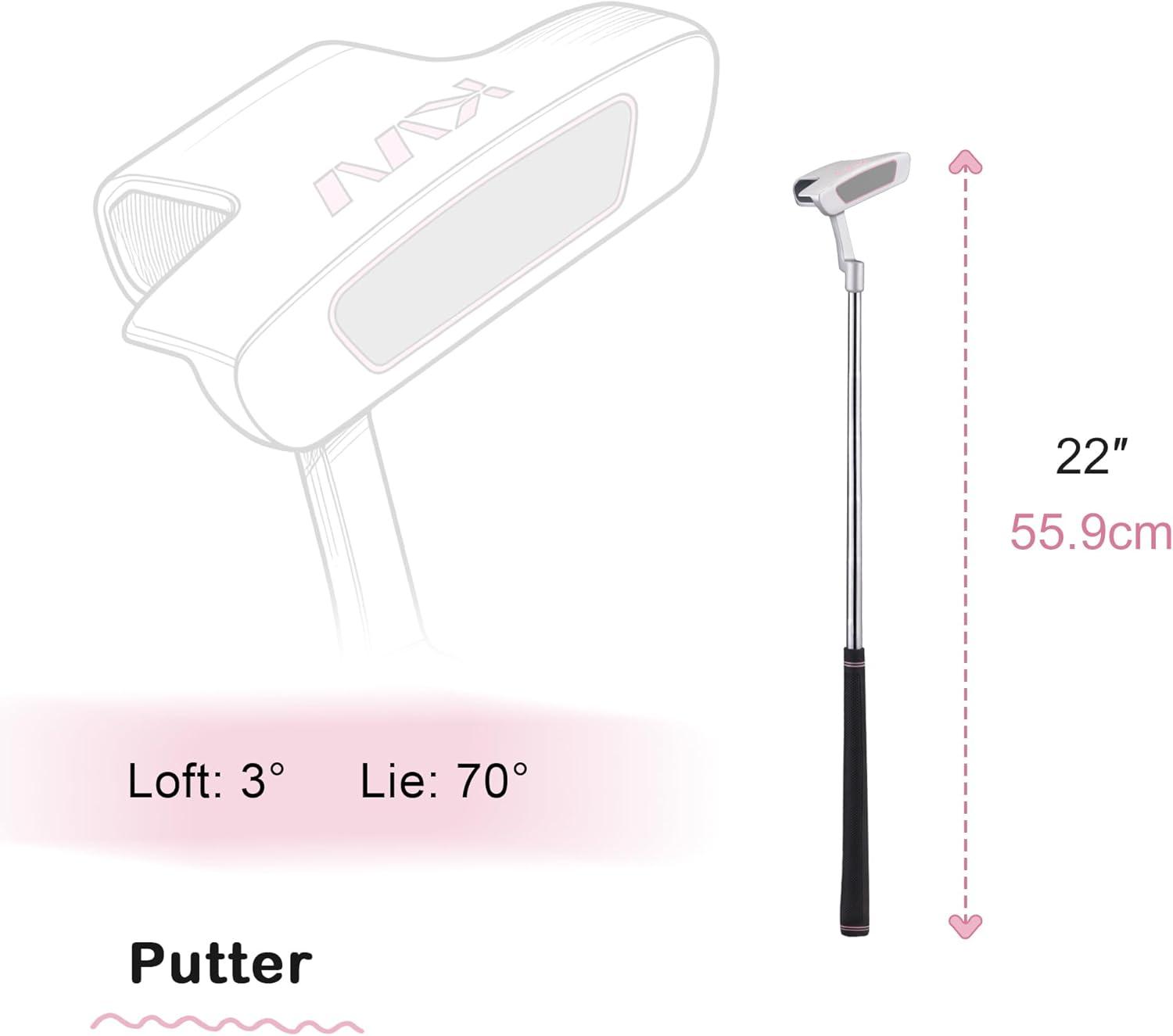 imageKVV Junior Golf Club Set for Kids Right Handed Driver Iron Putter White and Pink Ages 312 Perfect for Young GolfersAges35 Pink