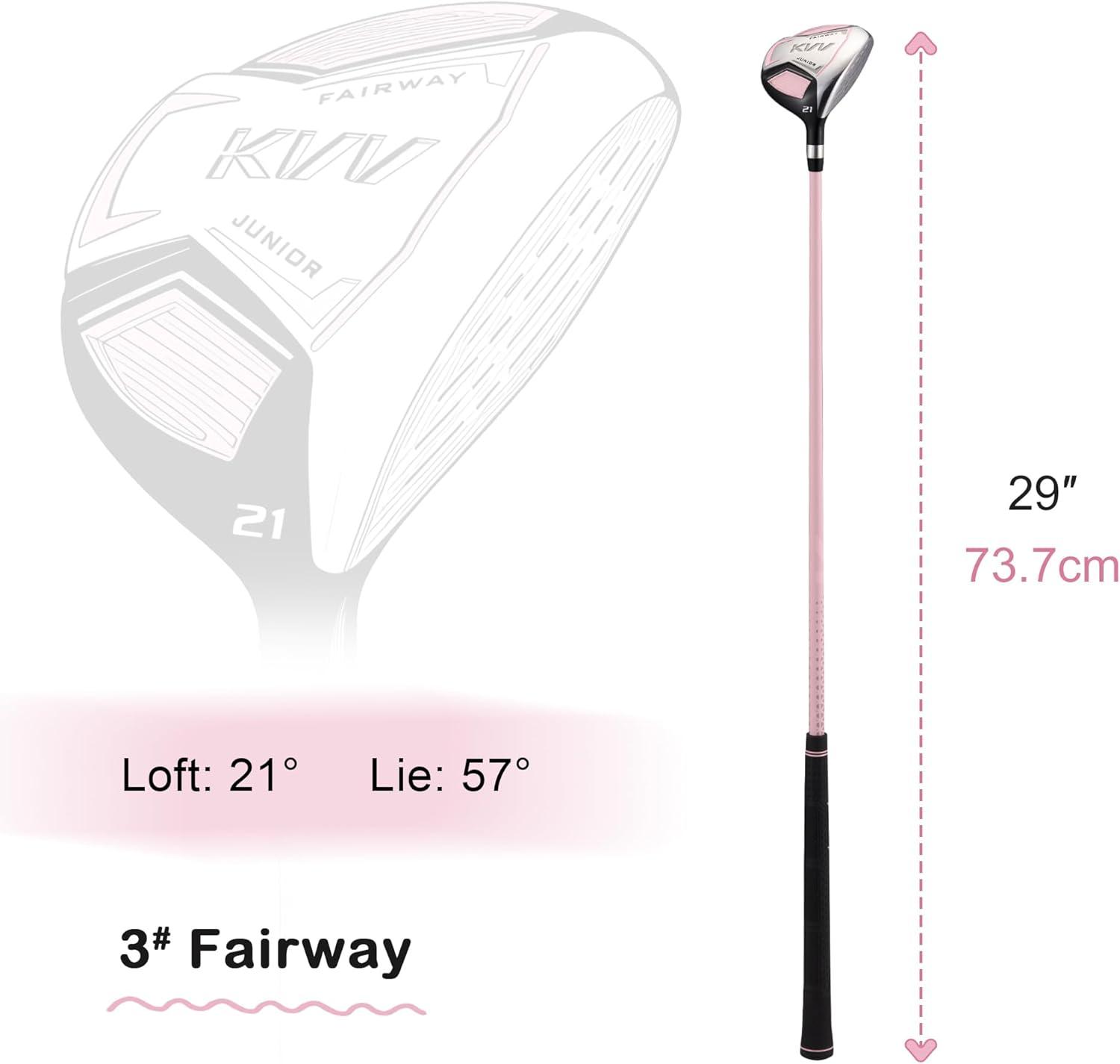 imageKVV Junior Golf Club Set for Kids Right Handed Driver Iron Putter White and Pink Ages 312 Perfect for Young GolfersAges35 Pink