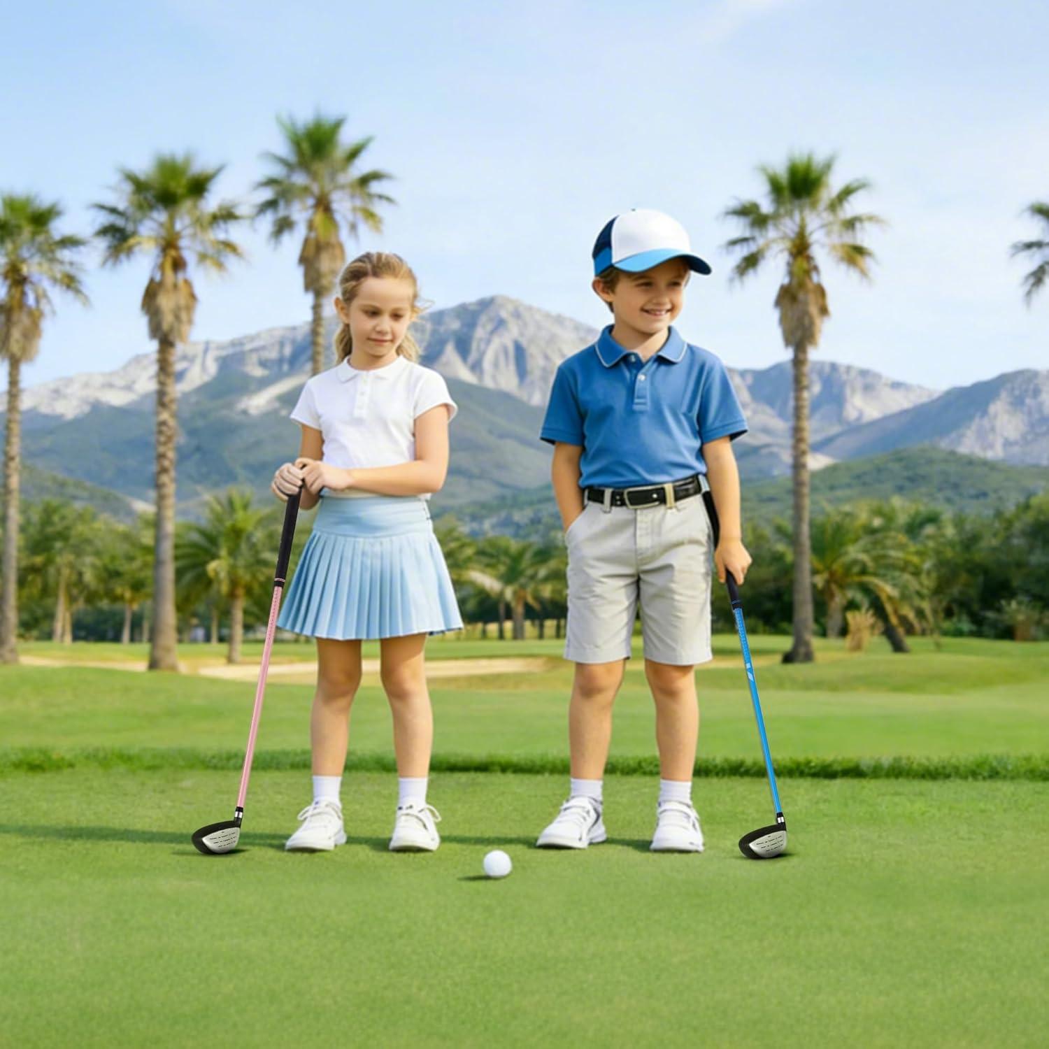 imageKVV Junior Golf Club Set for Kids Right Handed Driver Iron Putter White and Pink Ages 312 Perfect for Young GolfersAges35 Pink