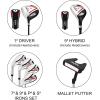 KVV Men’s Essential 7-Piece Left-Handed Golf Club Set, Driver, Hybrid, 7/9/P/S Irons & Putter