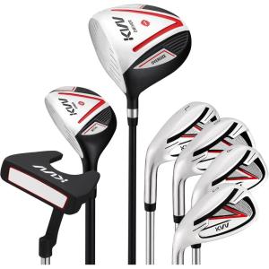 KVV Men’s Essential 7-Piece Left-Handed Golf Club Set, Driver, Hybrid, 7/9/P/S Irons & Putter