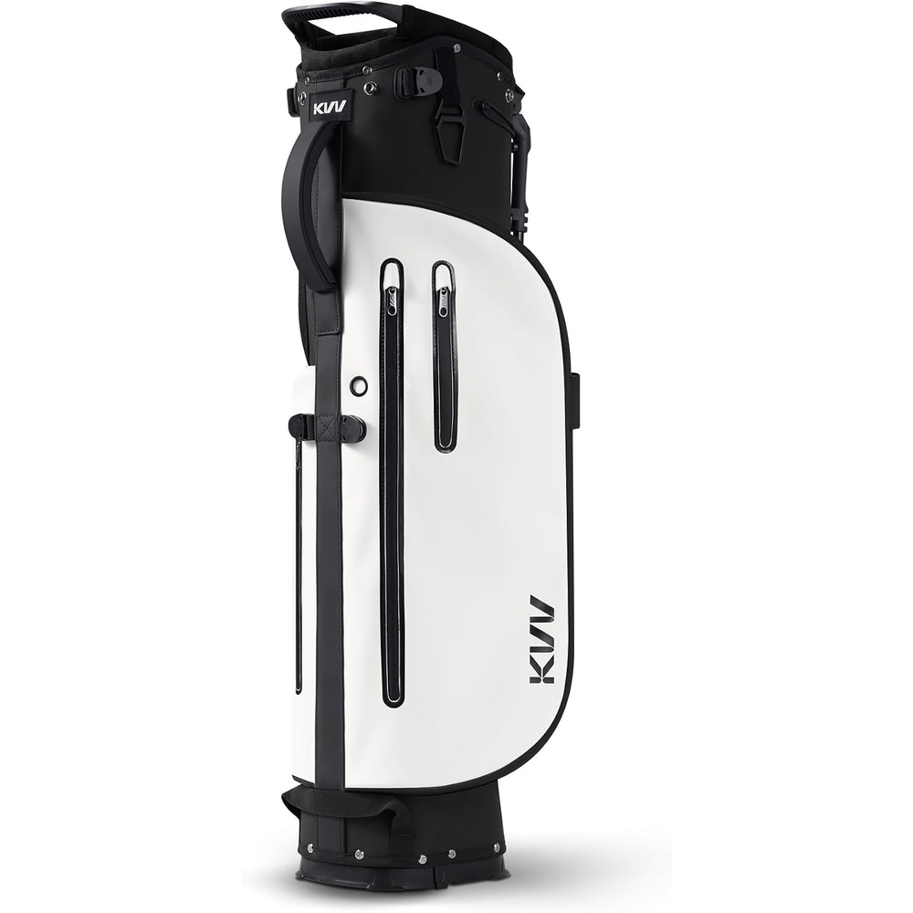 image:imageKVV 5Way Velvet Top Golf Stand Bag Lightweight WaterResistant PU Leather Golf Carry Bag with Cooler Pocket amp Rain Hood for Men amp WomenBlack White