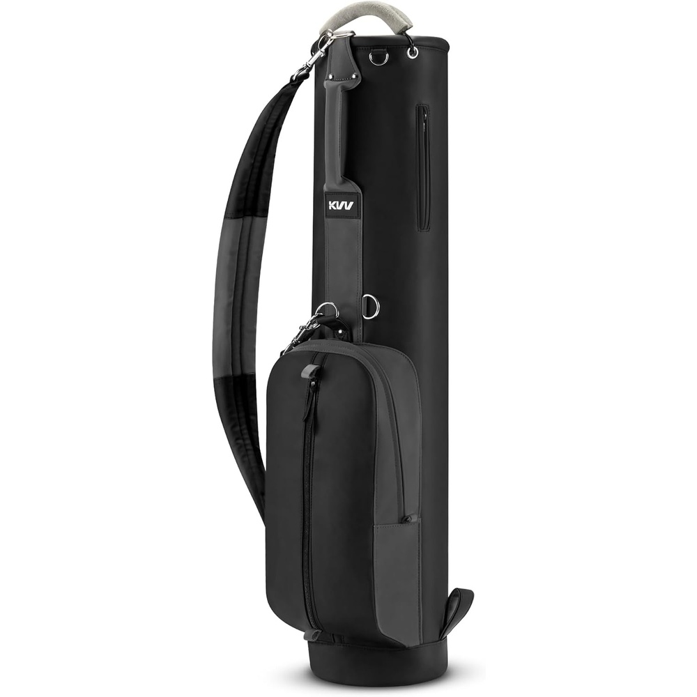 image:imageKVV Vintage PU Leather Golf Sunday Bag Portable Golf Club Carry Bag with 2Way DividerBlack  Gray
