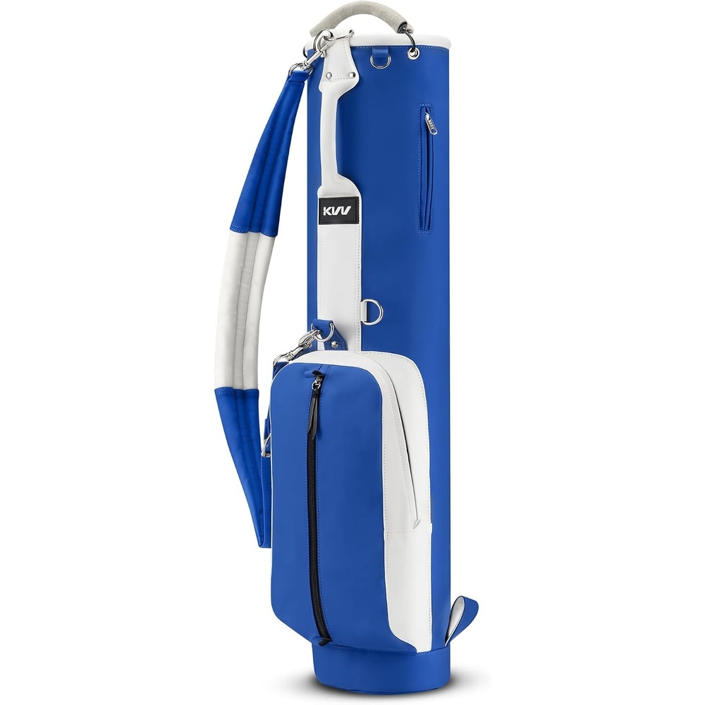 image:imageKVV Vintage PU Leather Golf Sunday Bag Portable Golf Club Carry Bag with 2Way DividerBlue White