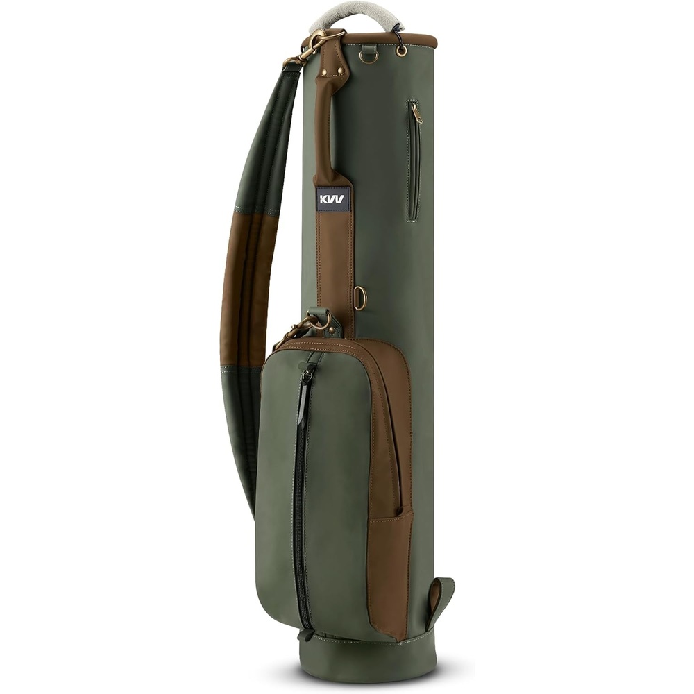 image:imageKVV Vintage PU Leather Golf Sunday Bag Portable Golf Club Carry Bag with 2Way DividerGreen Brown