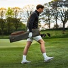KVV Vintage PU Leather Golf Sunday Bag, Portable Golf Club Carry Bag with 2-Way Divider(Green & Brown)
